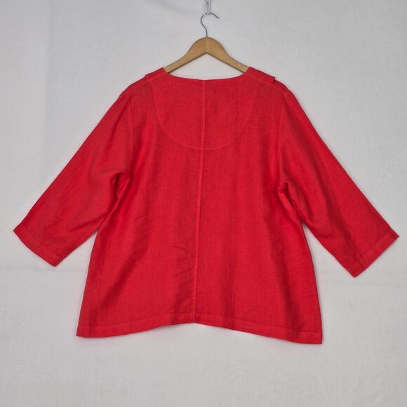 Mosaic USA Womens M Linen Coral Red Orange 3/4 Sleeve Lagenlook Tunic Top Blouse - Picture 5 of 10